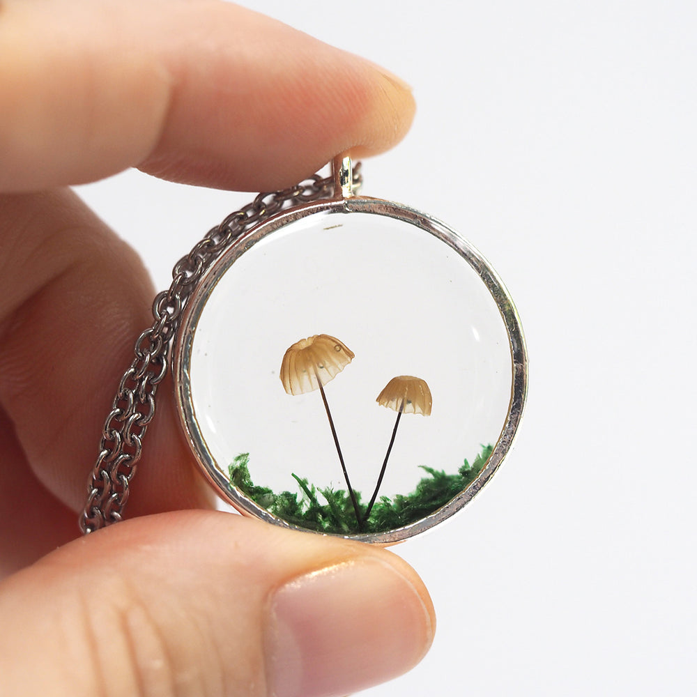 Mushroom Curiosity Pendant - Fungi Pair Silver