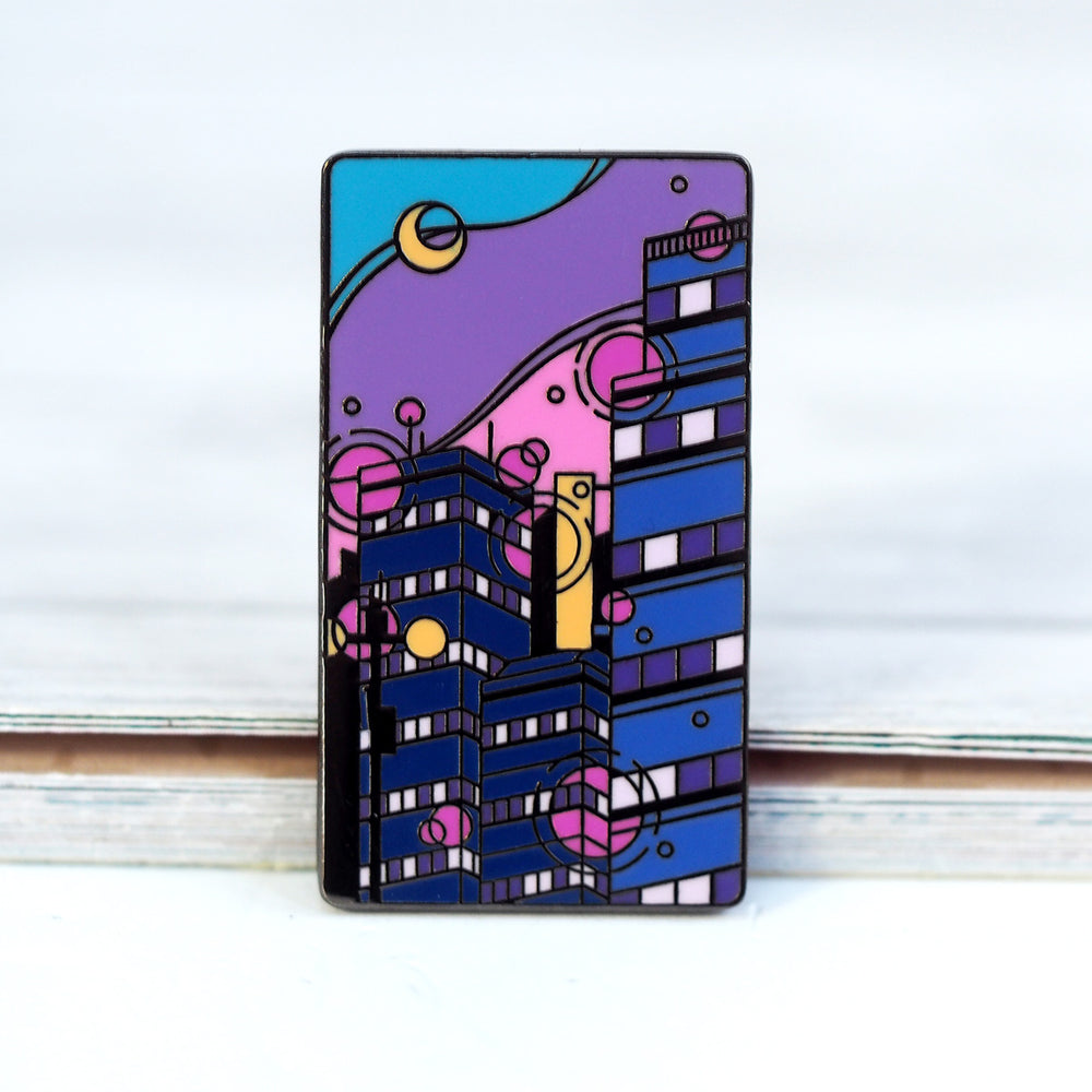 Glass Towers - Synthwave Metal Enamel Pin