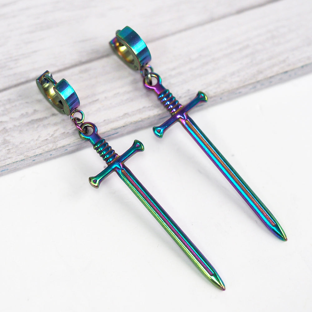 Rainbow Sword Hoop Earrings