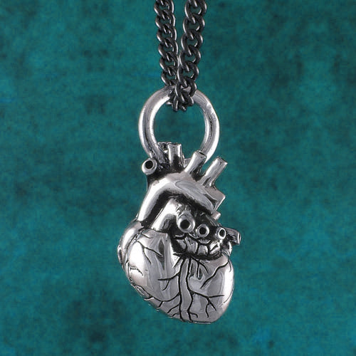 Sterling Silver Black Anatomical Heart Pendant by Lost Apostle