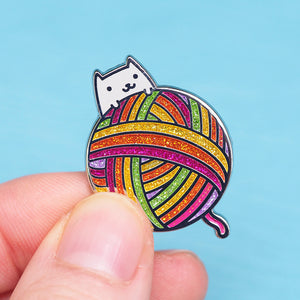 Glitter Yarn Ball Kitty - Metal Enameled Pin