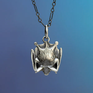 Beaming Brown Bat Necklace - Sterling Silver