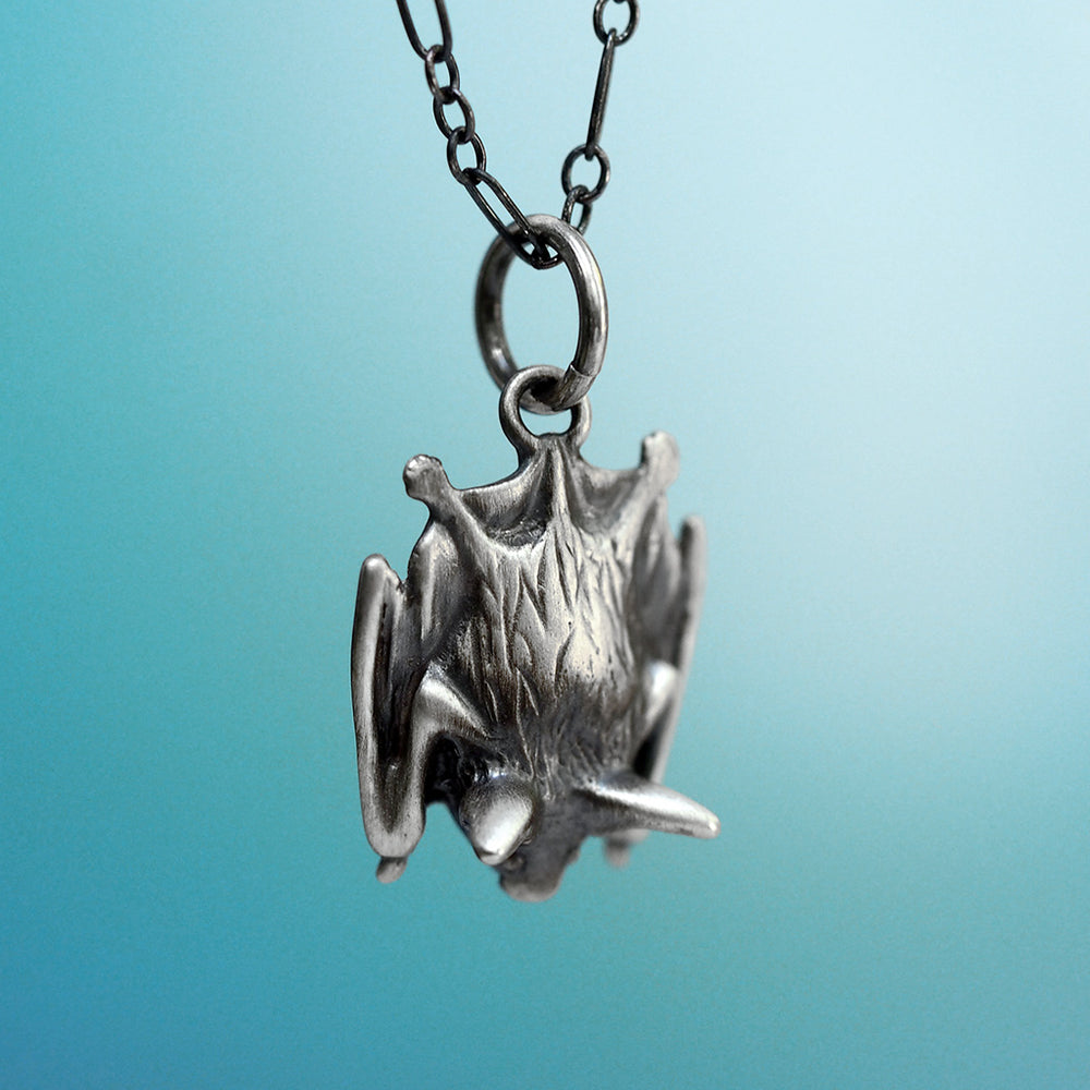 Beaming Brown Bat Necklace - Sterling Silver