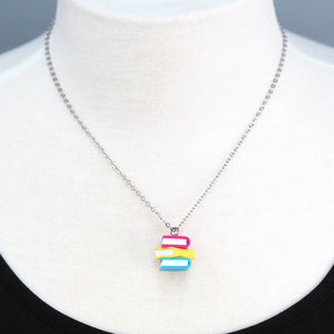 Subtle Pride Book Stack Necklace - Pansexual