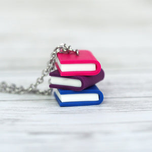 Subtle Pride Book Stack Necklace - Bisexual