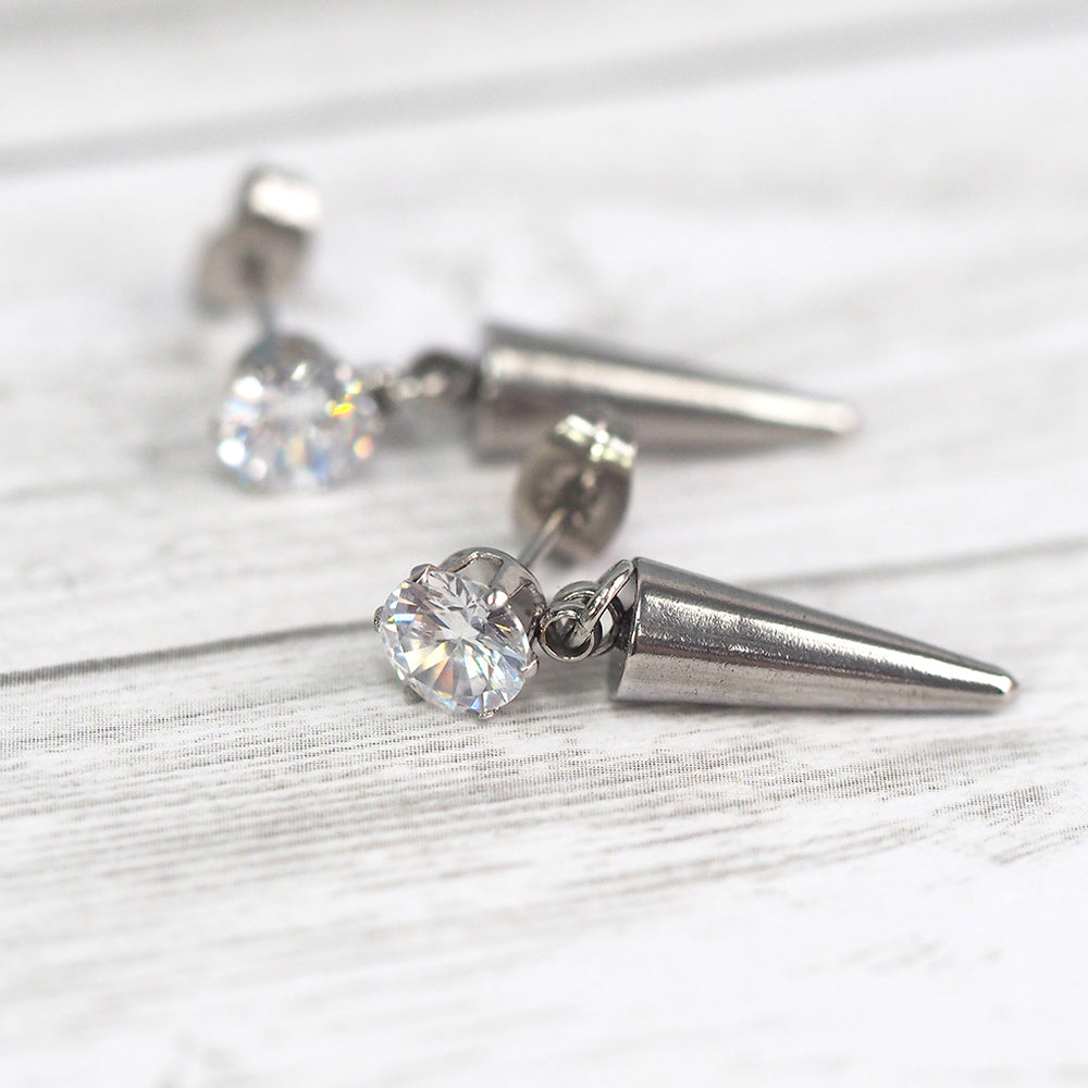 Spiked Drop Earrings - Clear Crystal