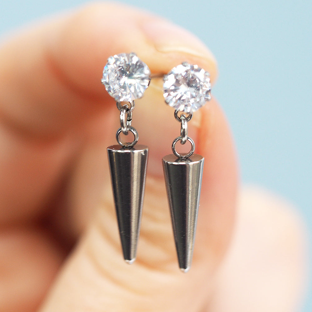 Spiked Drop Earrings - Clear Crystal