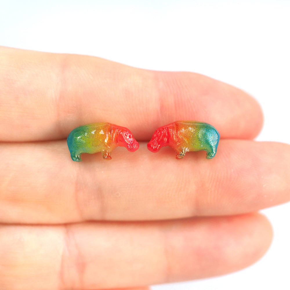 Rainbow Hippo Stud Earrings