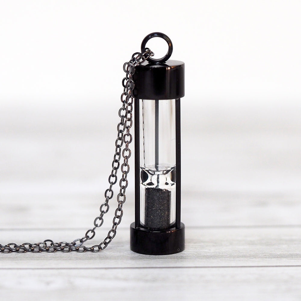 Iceland Black Sands of Time Hourglass Necklace - Black