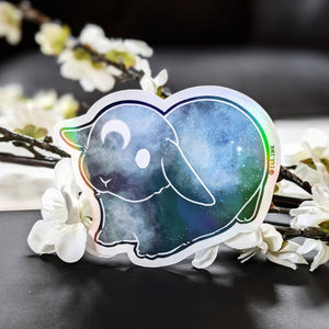 Rainbow Holographic Vinyl Sticker - Dark Cosmic Bunny