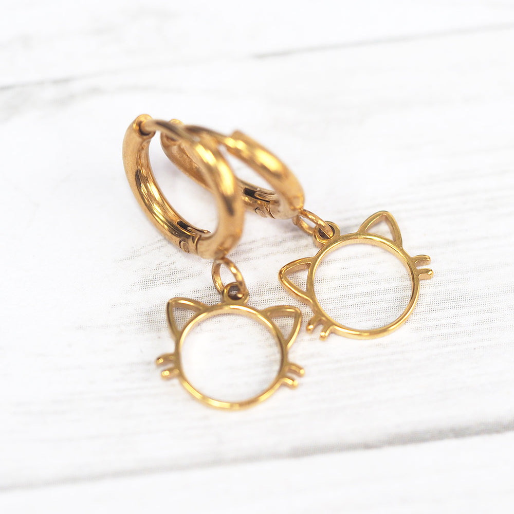 Cat Hoop Earrings - Gold