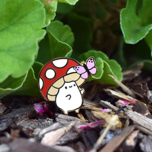 Mushroom Buddy Butterfly Lover - Metal Enameled Pin