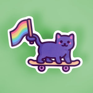 LGBTQ+ Pride Vinyl Sticker -  Skateboard Cat