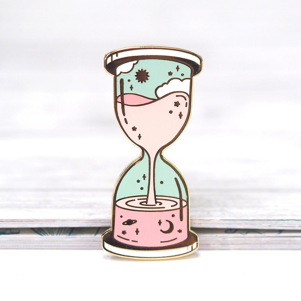 Space and Time Hourglass (Pink) - Metal Enameled Pin