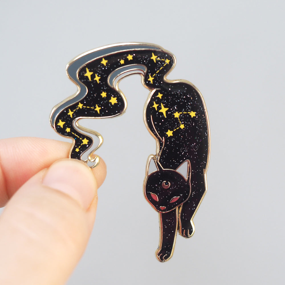 Galaxy Void Cat - Glitter Metal Enamel Pin (Black)