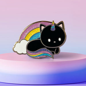 Unicorn Cat (Black) - Glitter Metal Enamel Pin