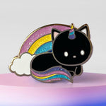 Unicorn Cat (Black) - Glitter Metal Enamel Pin