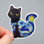 Art Lovers Vinyl Cat Sticker - Van Gogh's Starry Night