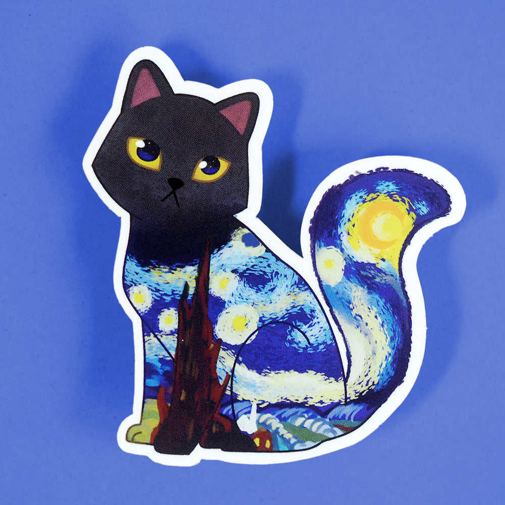 Art Lovers Vinyl Cat Sticker - Van Gogh's Starry Night