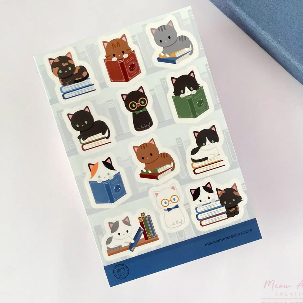 Book Cats Version 2  - Vinyl Sticker Sheet