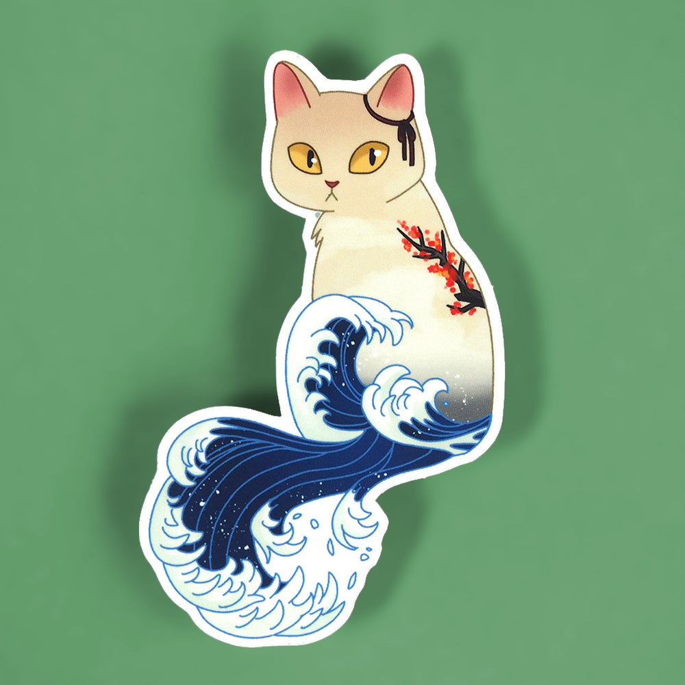 Art Lovers Vinyl Cat Sticker - Hokusai's The Great Wave of Kanagawa