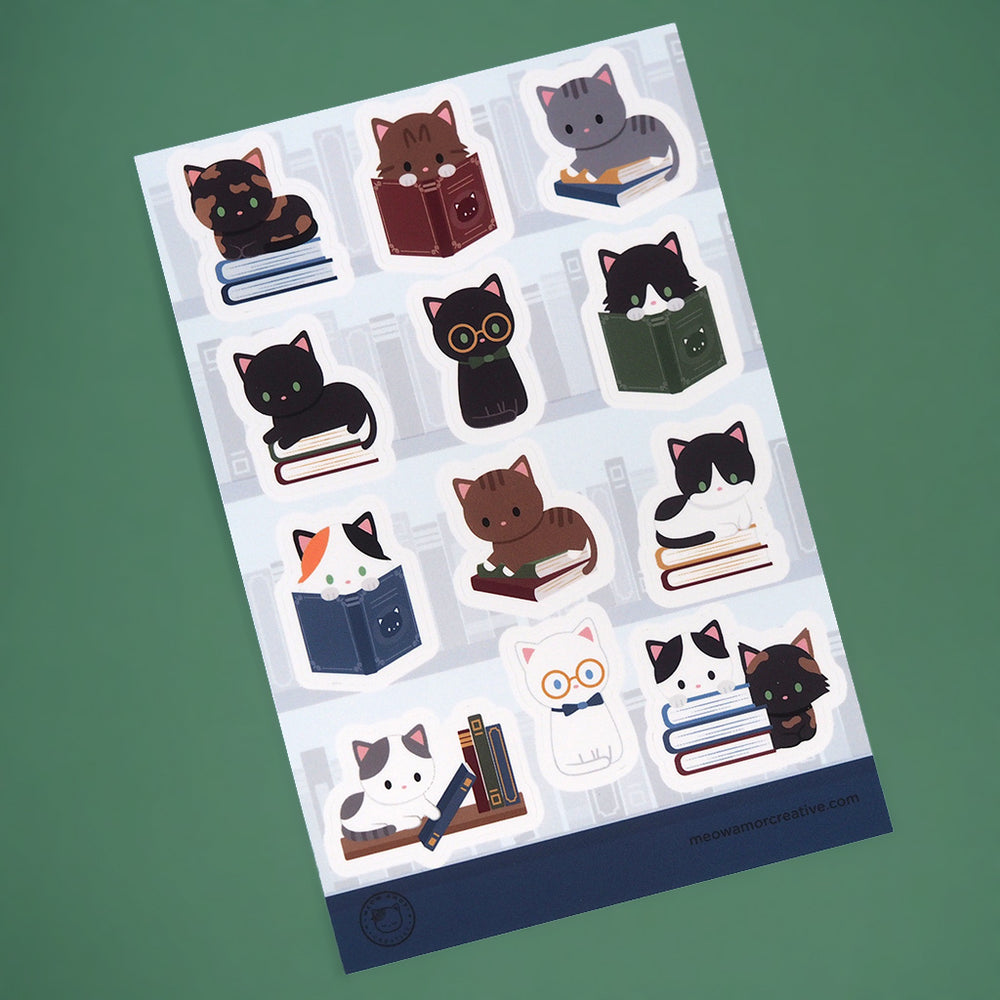 Book Cats Version 2  - Vinyl Sticker Sheet