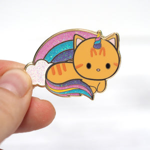 Unicorn Cat (Orange Tabby) - Glitter Metal Enamel Pin