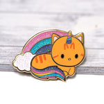 Unicorn Cat (Orange Tabby) - Glitter Metal Enamel Pin