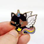 Unicorn Pegasus Cat (Tortie) - Glitter Metal Enamel Pin