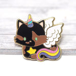 Unicorn Pegasus Cat (Tortie) - Glitter Metal Enamel Pin