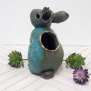 One-of-a-kind Ceramic Crowned Rabbit Sculpture - Planter / Vase