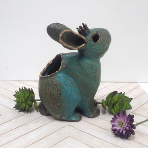 One-of-a-kind Ceramic Crowned Rabbit Sculpture - Planter / Vase