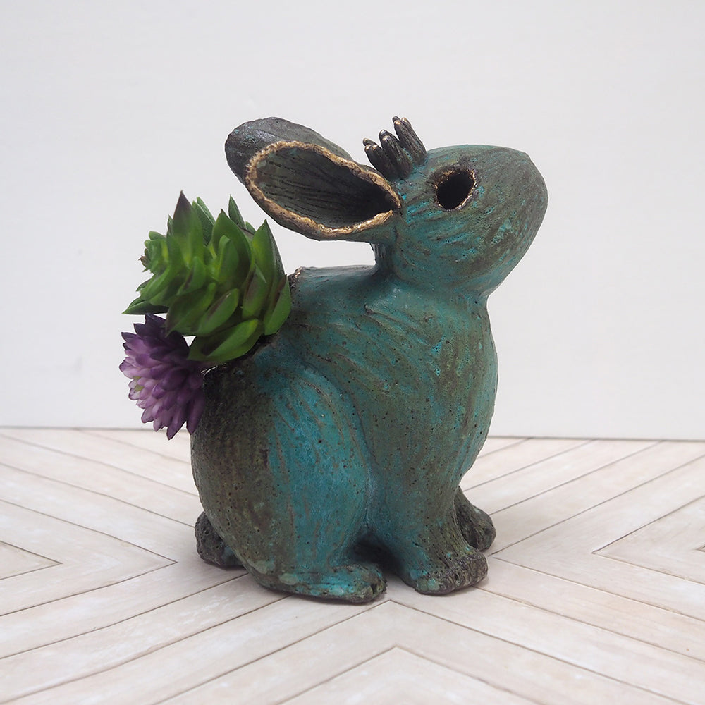 One-of-a-kind Ceramic Crowned Rabbit Sculpture - Planter / Vase