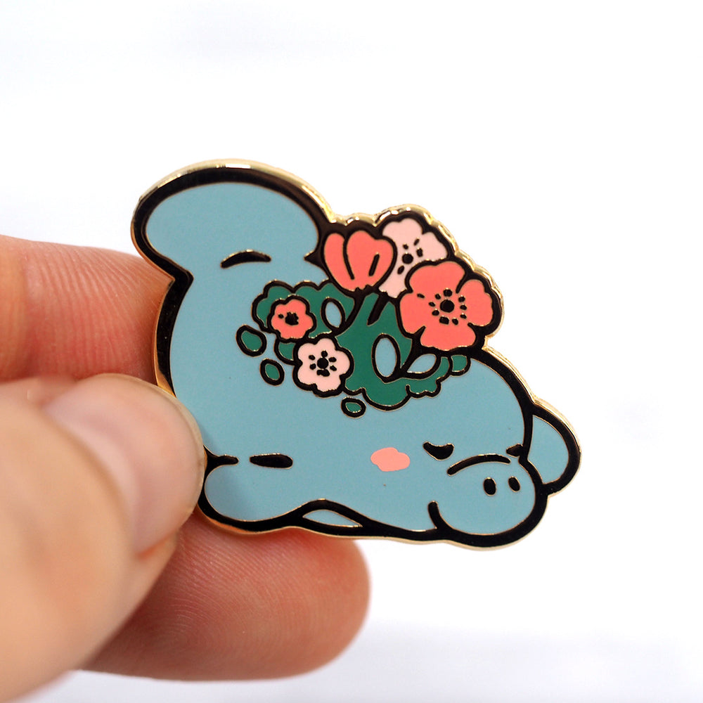 Garden Manatee- Metal Enamel Pin