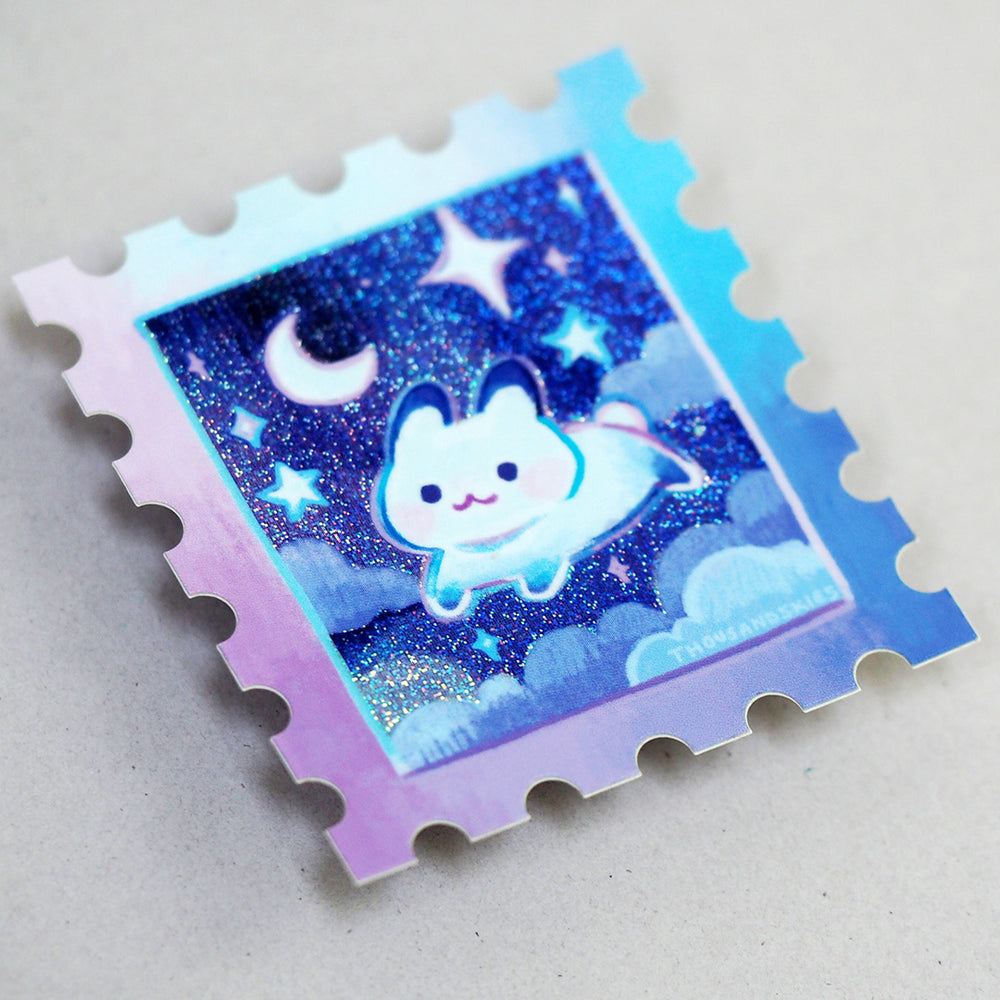 Glitter Holographic Vinyl Sticker - Starry Night Rabbit Stamp