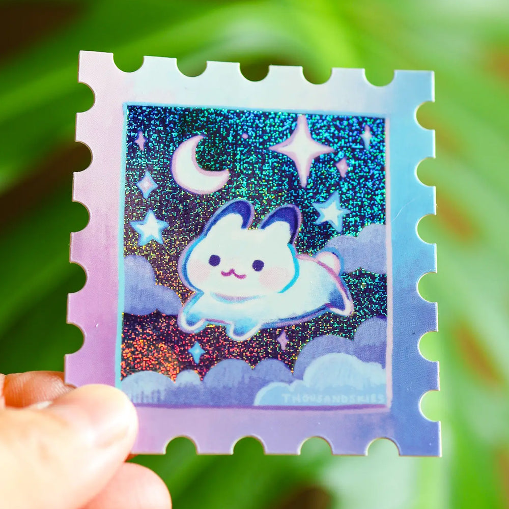 Glitter Holographic Vinyl Sticker - Starry Night Rabbit Stamp