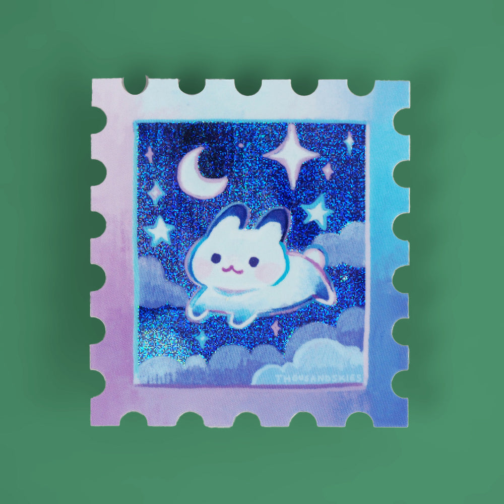 Glitter Holographic Vinyl Sticker - Starry Night Rabbit Stamp