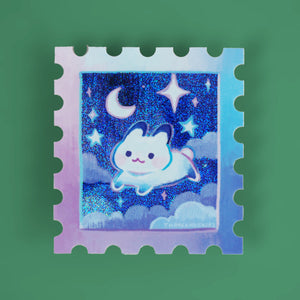 Glitter Holographic Vinyl Sticker - Starry Night Rabbit Stamp