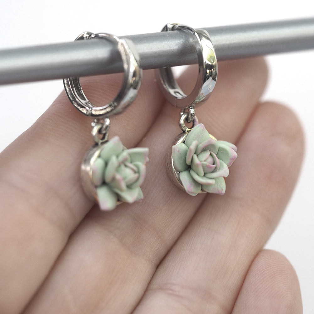 Handmade Succulents - Huggie Hoop Earrings