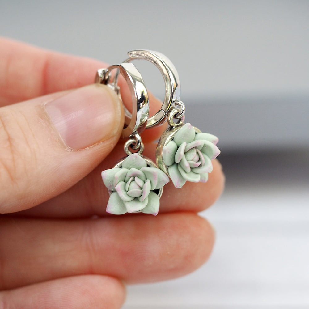 Handmade Succulents - Huggie Hoop Earrings