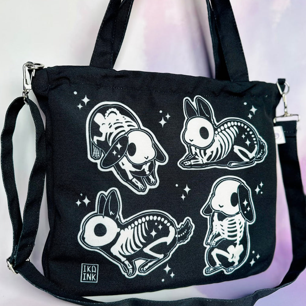 Skelebuns Skeleton Bunny - Zippered Messenger Bag / Tote Bag