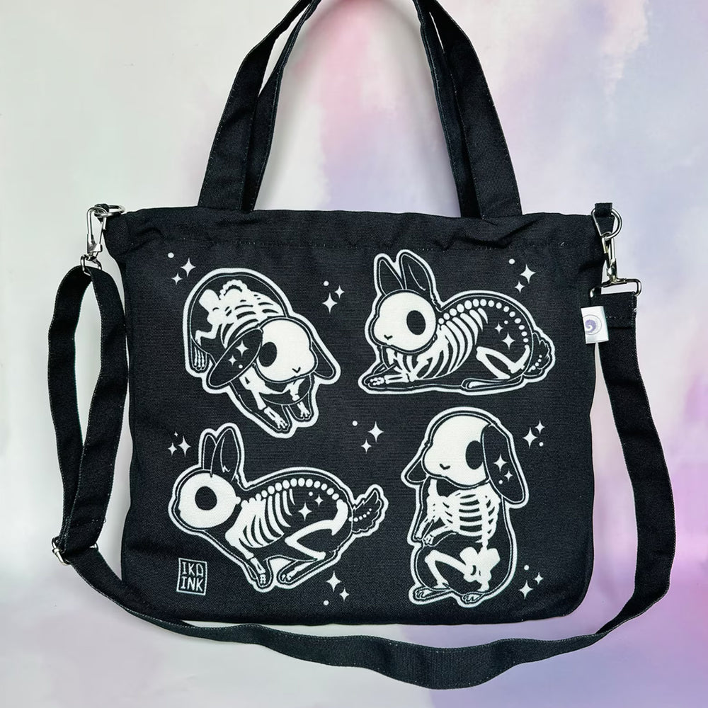 Skelebuns Skeleton Bunny - Zippered Messenger Bag / Tote Bag