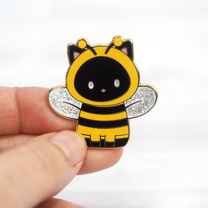 Black Cat Bee - Glitter Metal Enamel Pin