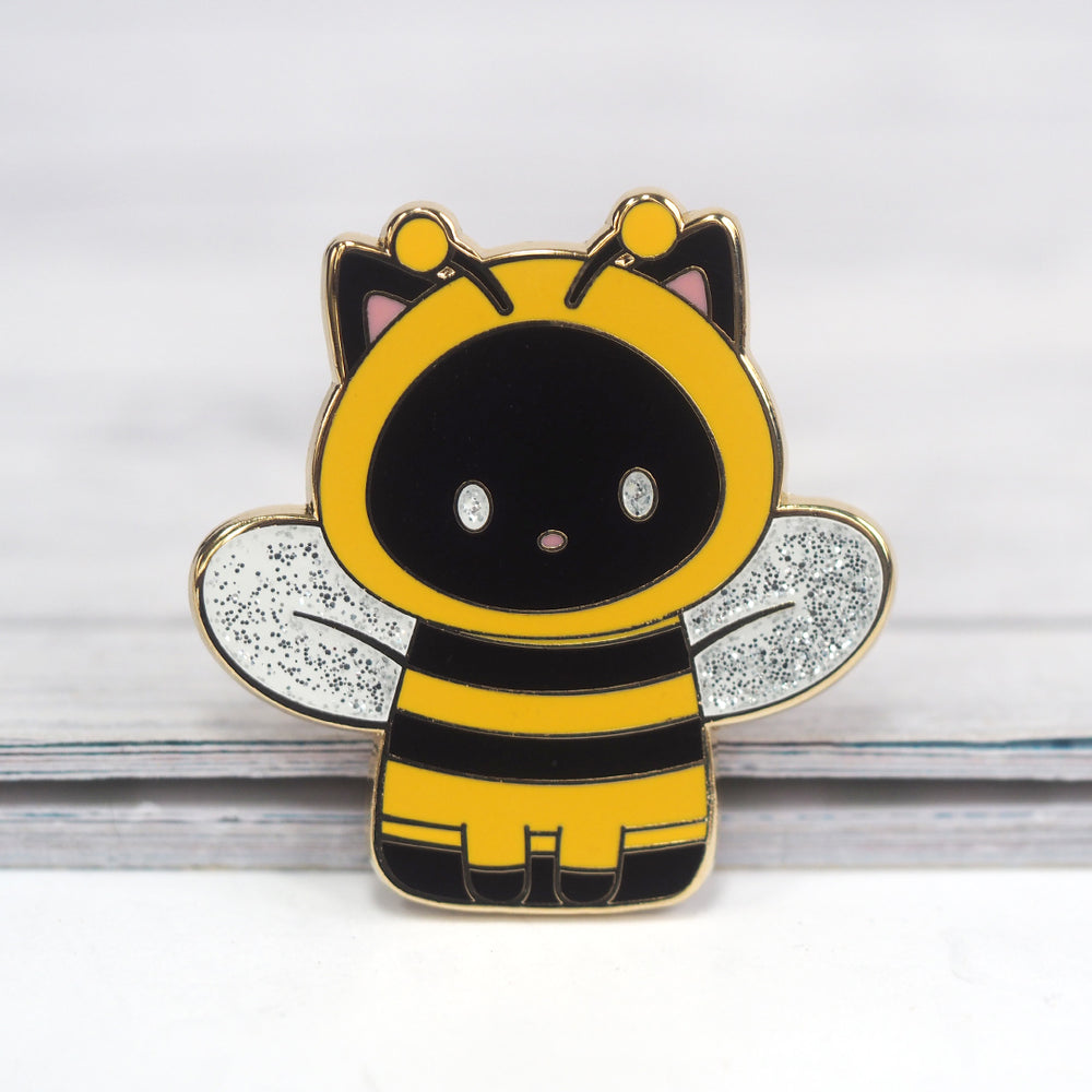 Black Cat Bee - Glitter Metal Enamel Pin