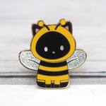 Black Cat Bee - Glitter Metal Enamel Pin