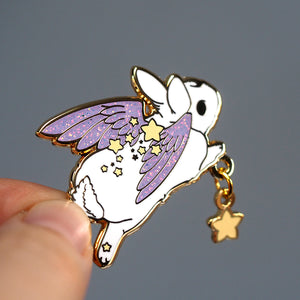 Star Chaser Leaping Bunny - Glitter Metal Enamel Pin