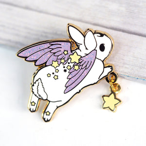 Star Chaser Leaping Bunny - Glitter Metal Enamel Pin