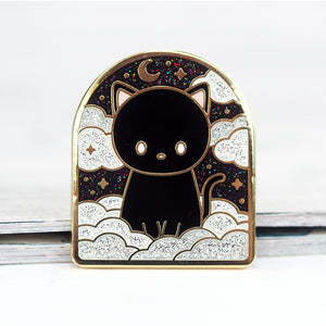 Black Cat Void Night Skies - Glitter Metal Enameled Pin