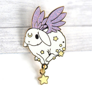 Star Chaser Running Bunny - Glitter Metal Enamel Pin