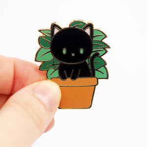 
            
                Load image into Gallery viewer, Plant Cat (black) - Metal Enameled Pin
            
        